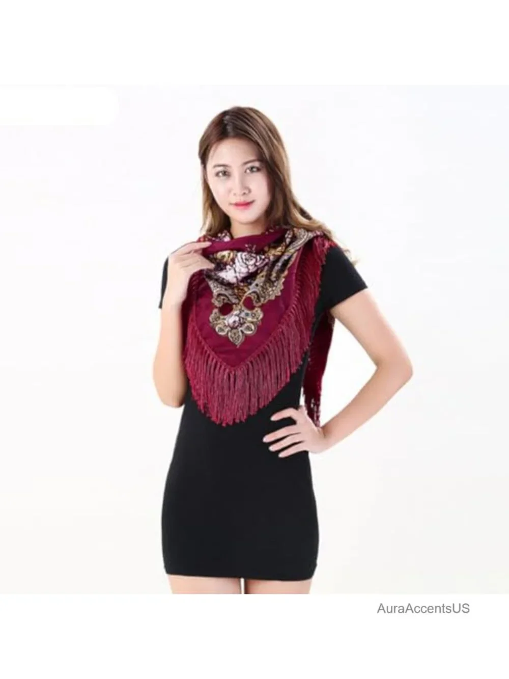 Square Floral Print Shawl Scarf, Cotton Polyester Muffler, Multi-Wear Wrap